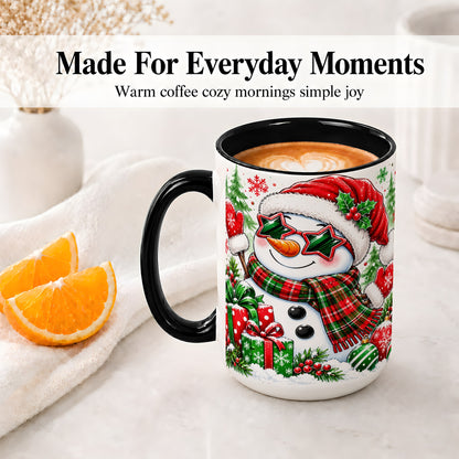 #pl[15oz|Black] Festive Snowman Christmas Accent Mug, Ceramic Mug