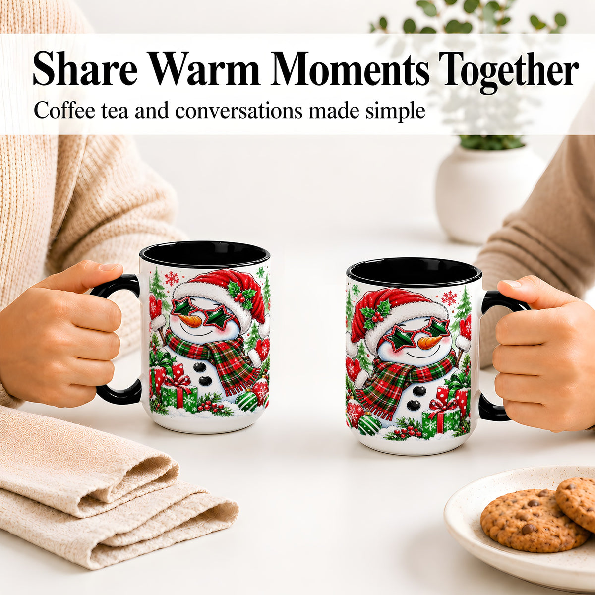 #pl[15oz|Black] Festive Snowman Christmas Accent Mug, Ceramic Mug