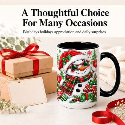 #pl[15oz|Black] Festive Snowman Christmas Accent Mug, Ceramic Mug
