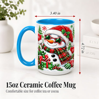 #pl[15oz|Blue] Festive Snowman Christmas Accent Mug, Ceramic Mug