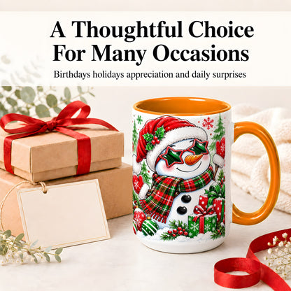 #pl[15oz|Orange] Festive Snowman Christmas Accent Mug, Ceramic Mug
