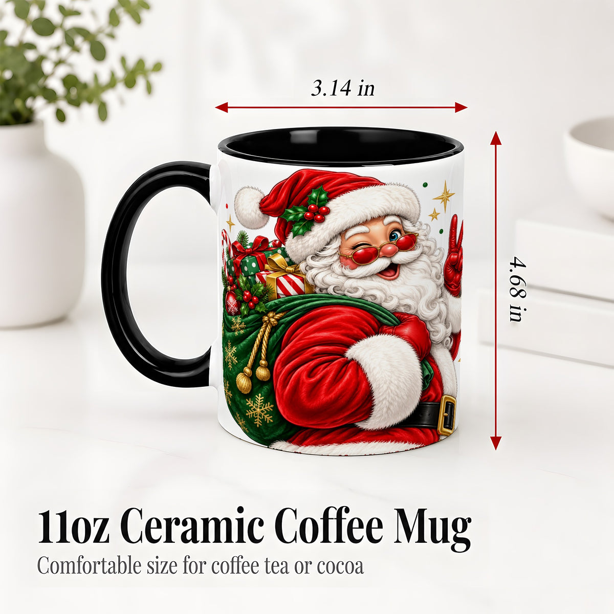 #pl[11oz|Black] Santa Claus Christmas Accent Mug, Ceramic Mug