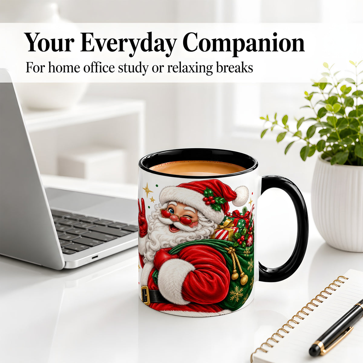 #pl[11oz|Black] Santa Claus Christmas Accent Mug, Ceramic Mug