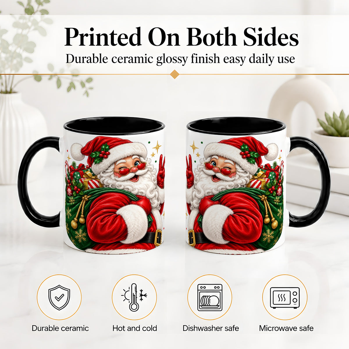 #pl[11oz|Black] Santa Claus Christmas Accent Mug, Ceramic Mug
