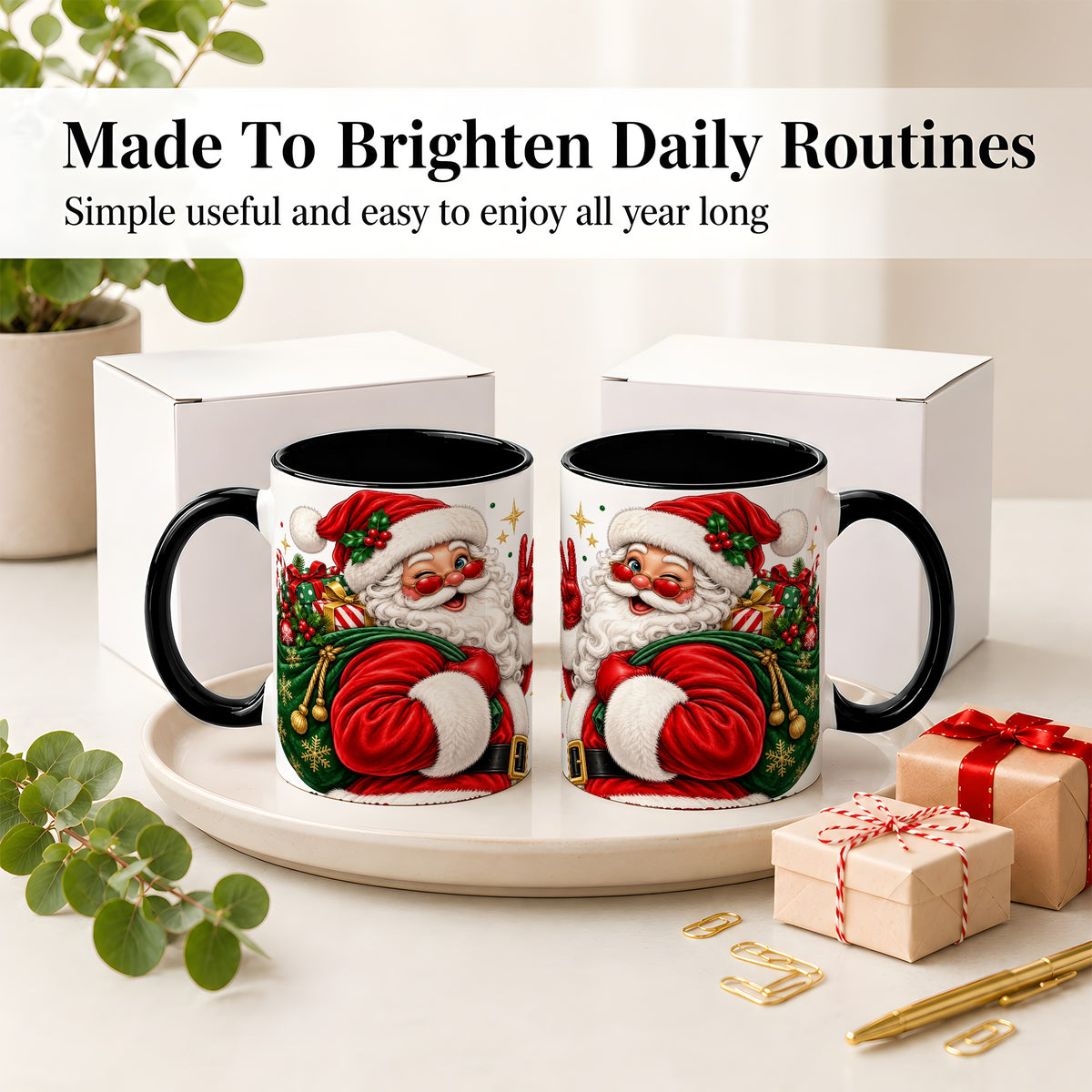 #pl[11oz|Black] Santa Claus Christmas Accent Mug, Ceramic Mug