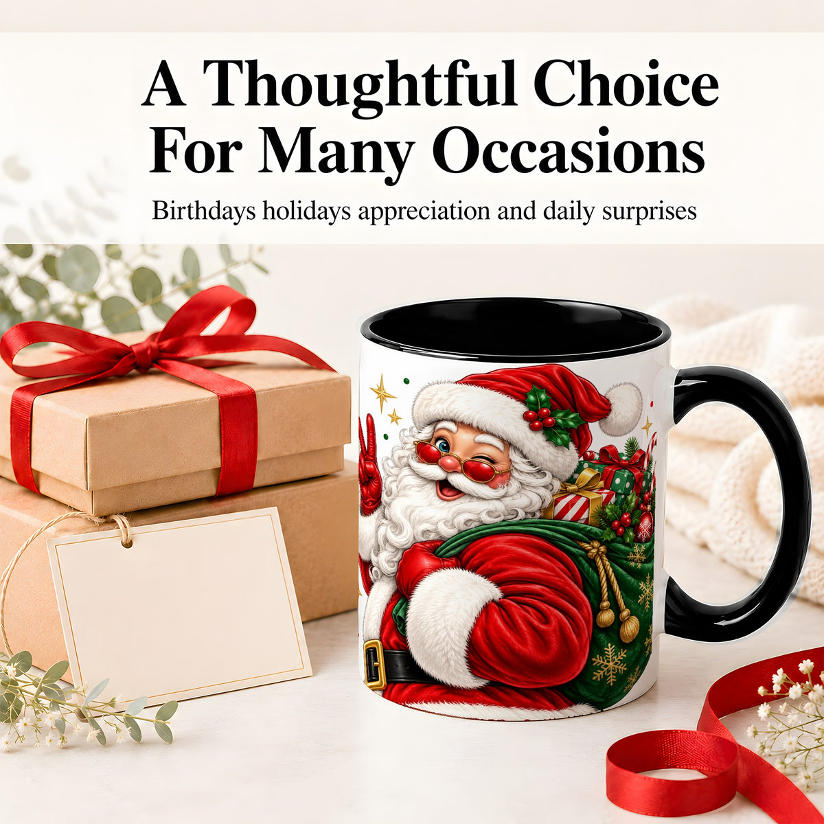 #pl[11oz|Black] Santa Claus Christmas Accent Mug, Ceramic Mug