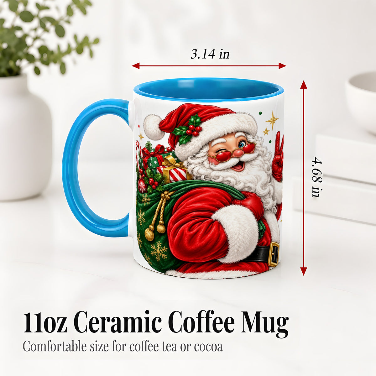 #pl[11oz|Blue] Santa Claus Christmas Accent Mug, Ceramic Mug