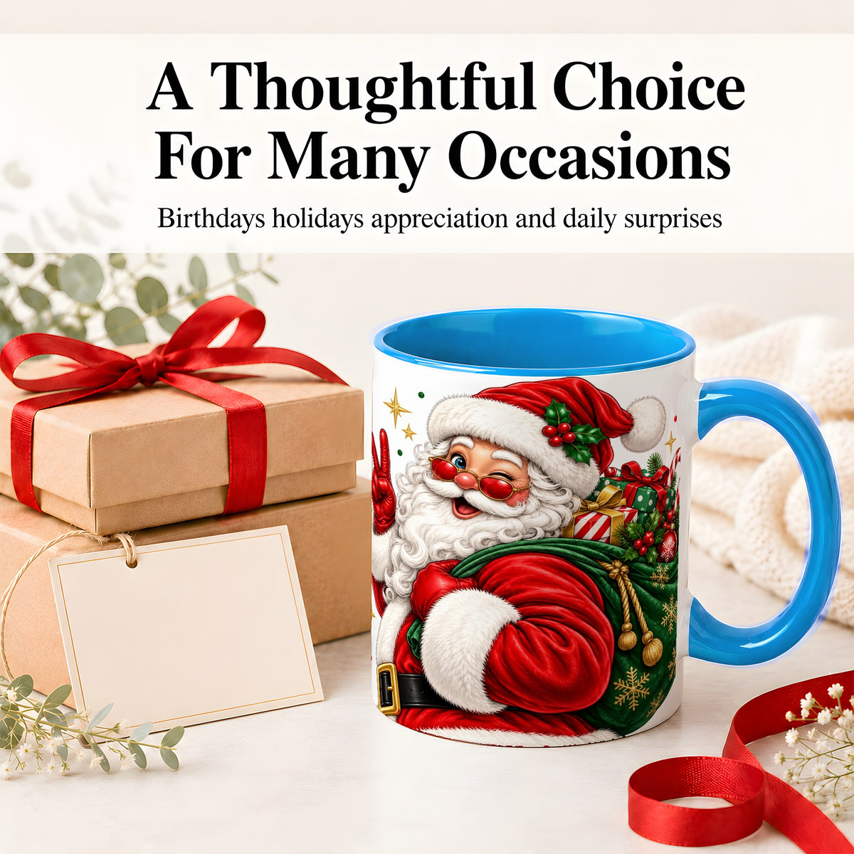#pl[11oz|Blue] Santa Claus Christmas Accent Mug, Ceramic Mug