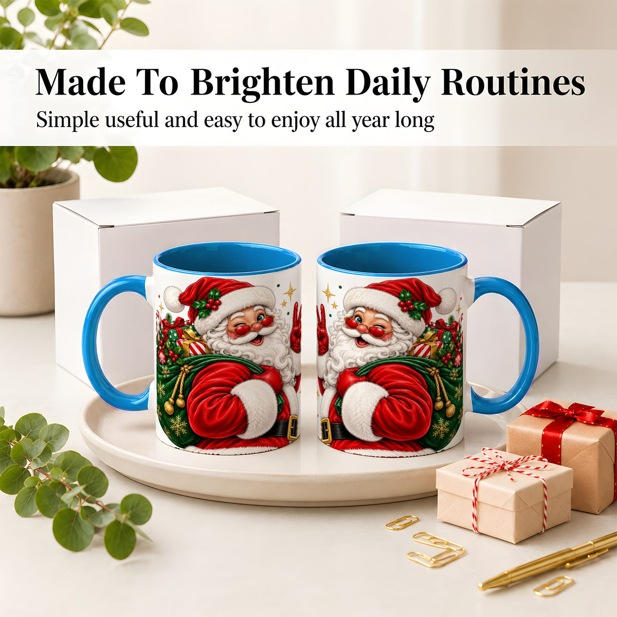 #pl[11oz|Blue] Santa Claus Christmas Accent Mug, Ceramic Mug