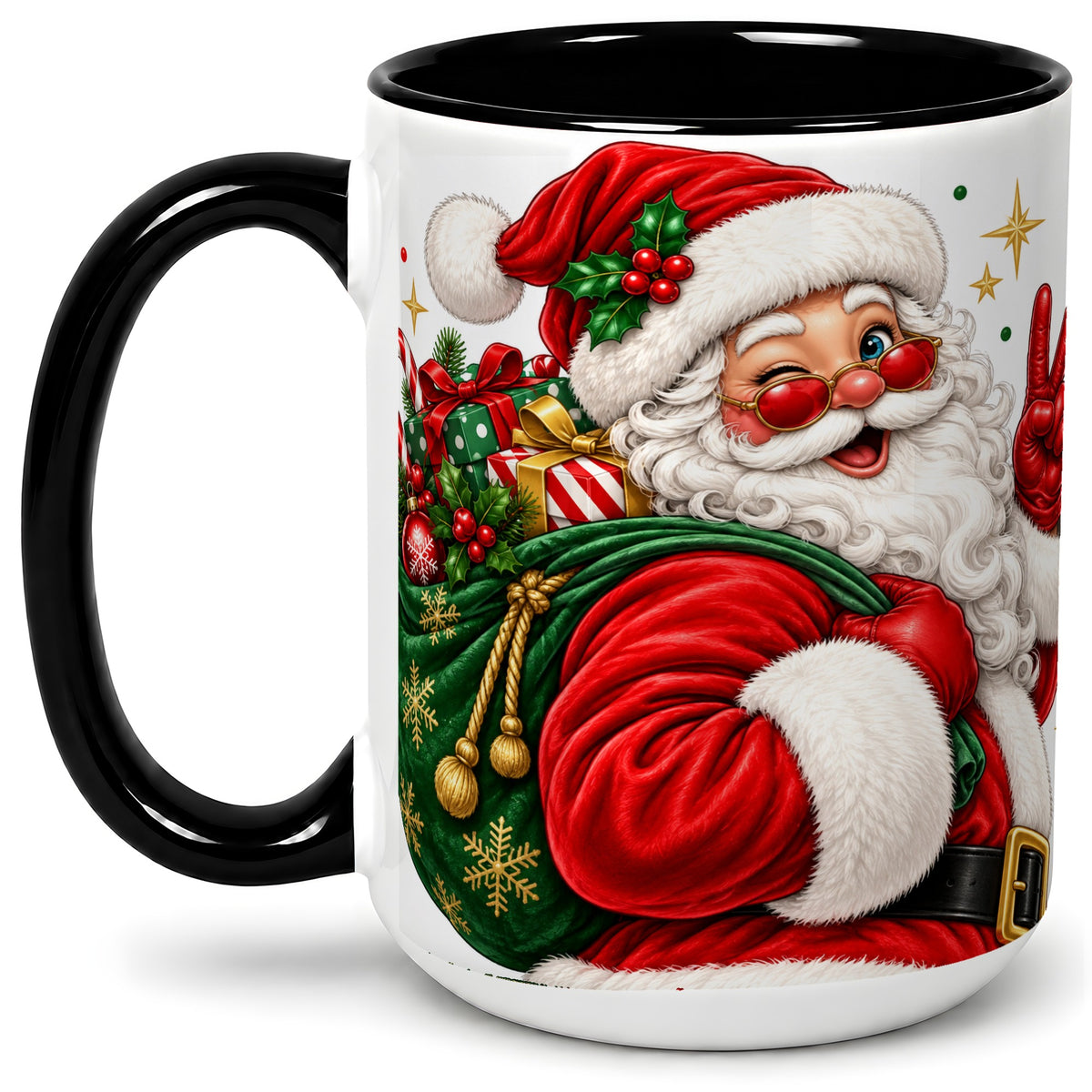 #pl[15oz|Black] Santa Claus Christmas Accent Mug, Ceramic Mug