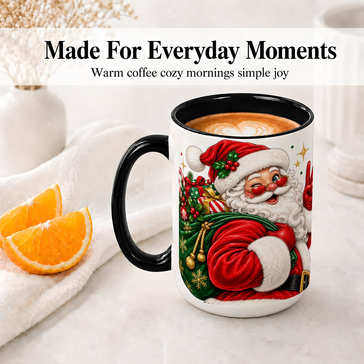 #pl[15oz|Black] Santa Claus Christmas Accent Mug, Ceramic Mug