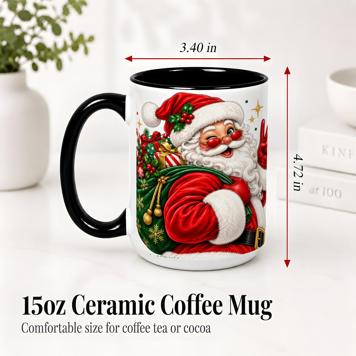 #pl[15oz|Black] Santa Claus Christmas Accent Mug, Ceramic Mug