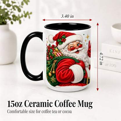 #pl[15oz|Black] Santa Claus Christmas Accent Mug, Ceramic Mug