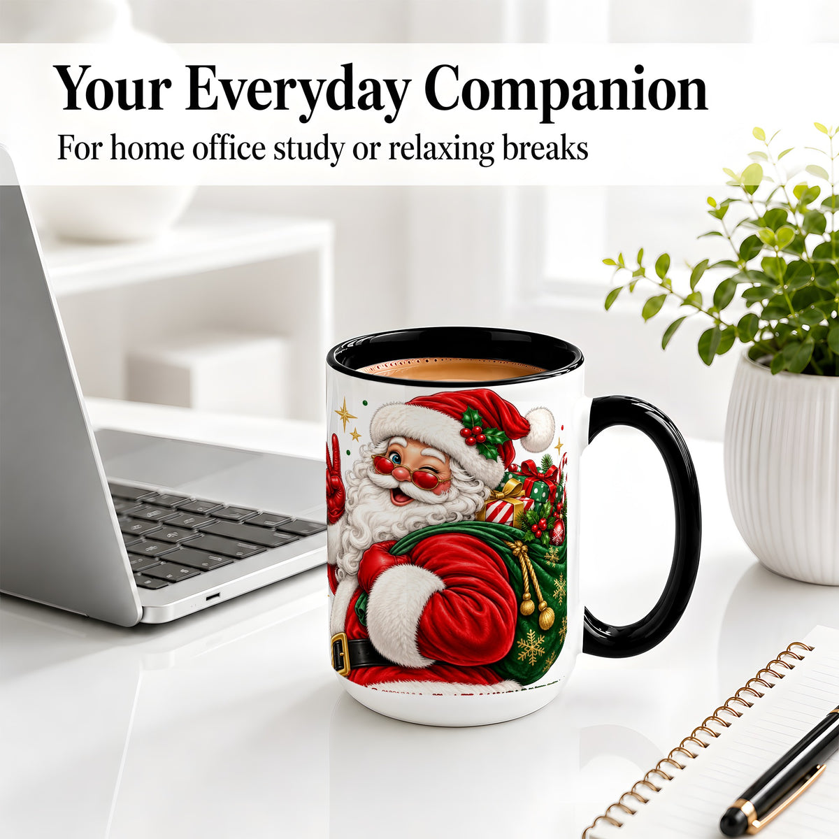 #pl[15oz|Black] Santa Claus Christmas Accent Mug, Ceramic Mug