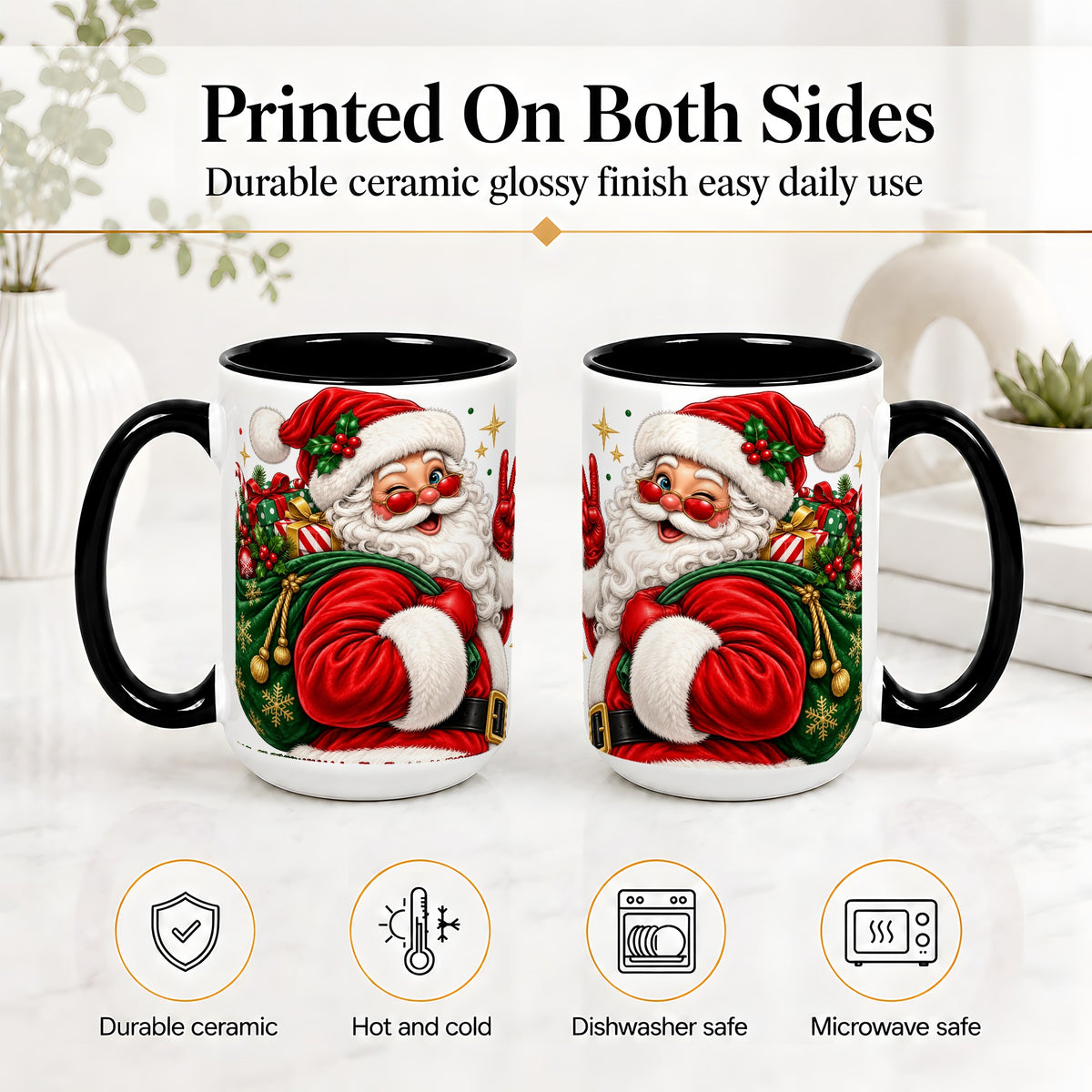 #pl[15oz|Black] Santa Claus Christmas Accent Mug, Ceramic Mug