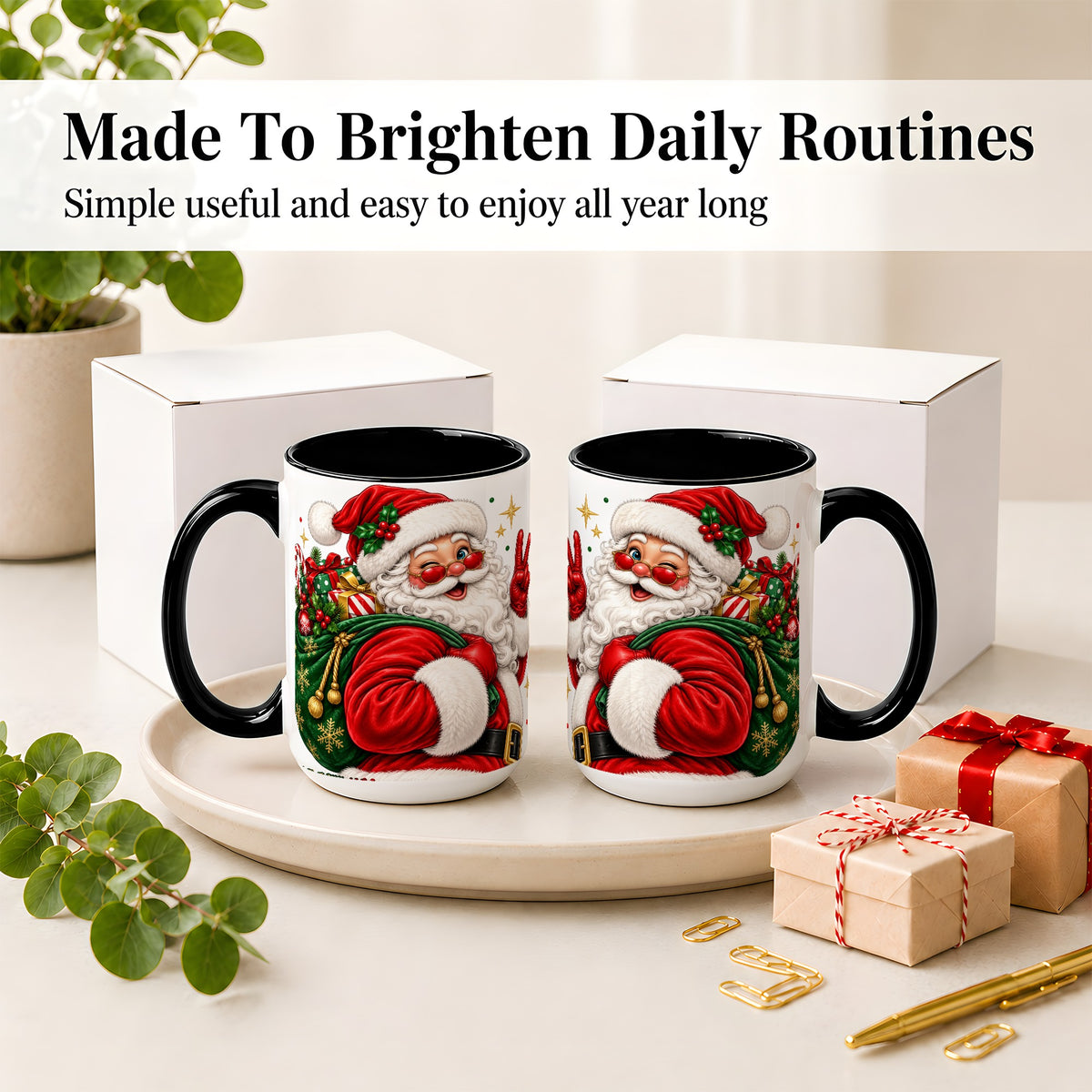 #pl[15oz|Black] Santa Claus Christmas Accent Mug, Ceramic Mug
