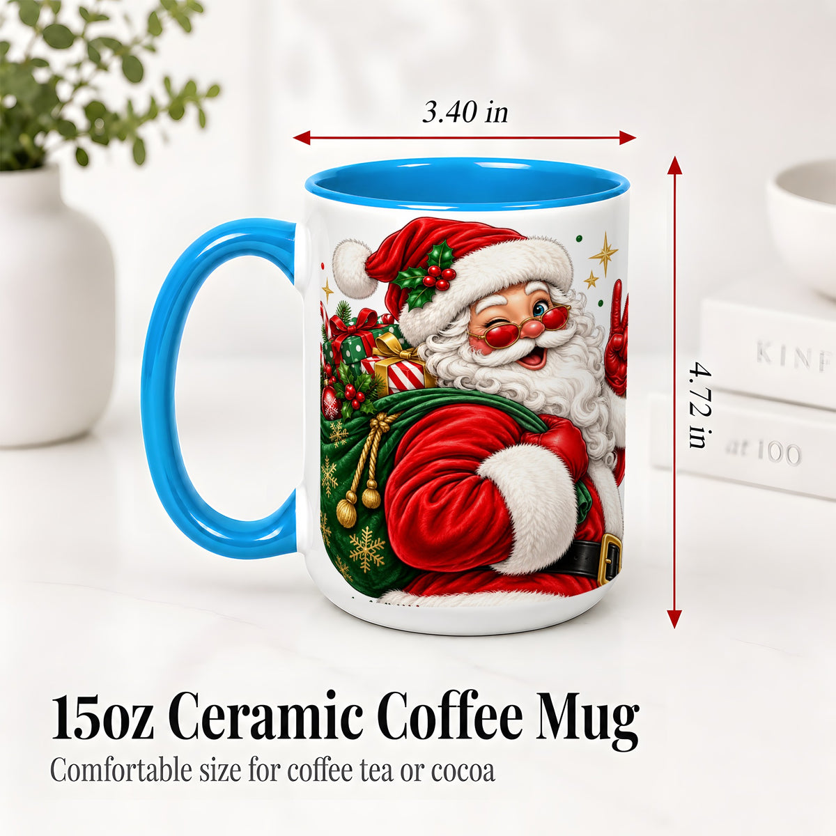 #pl[15oz|Blue] Santa Claus Christmas Accent Mug, Ceramic Mug