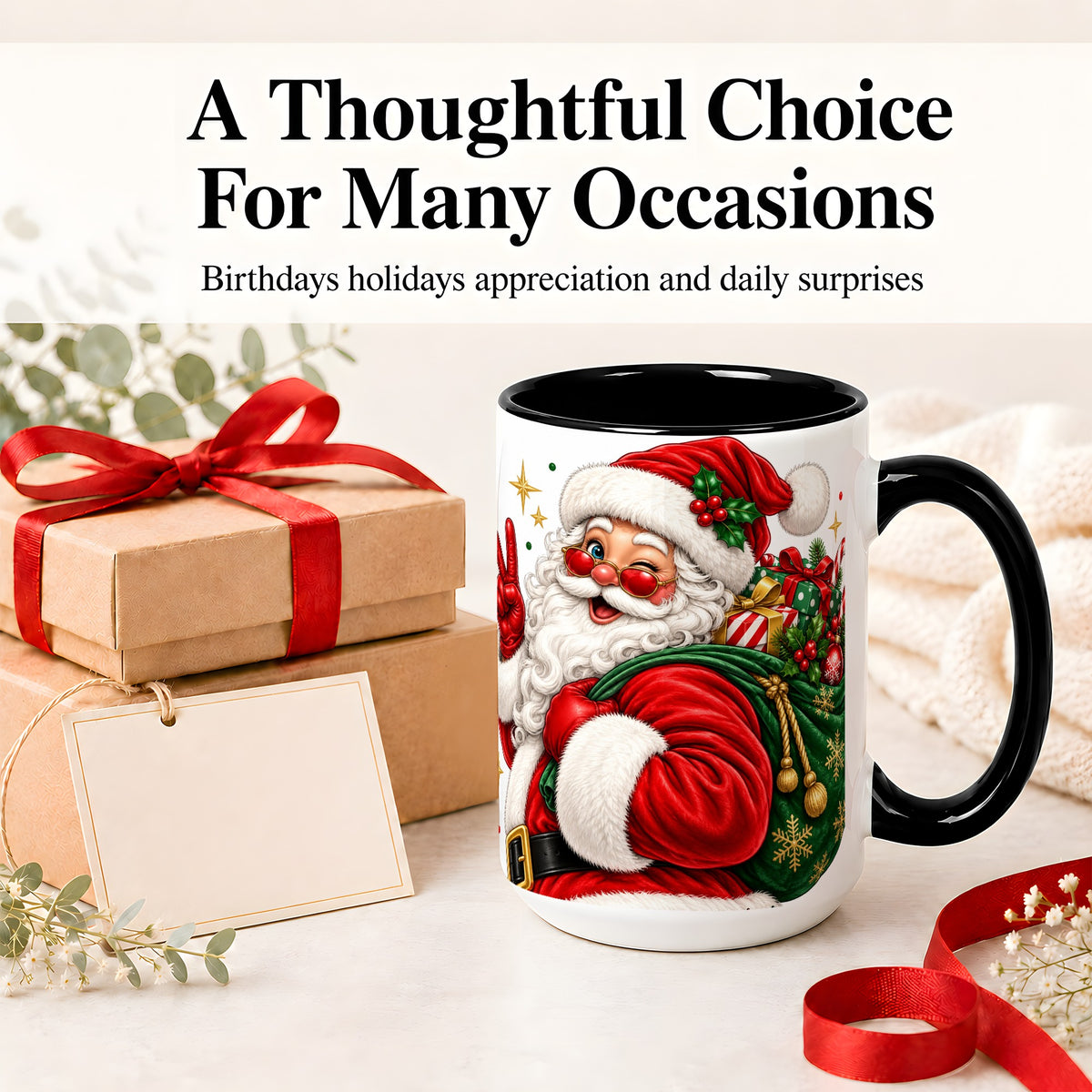 #pl[15oz|Black] Santa Claus Christmas Accent Mug, Ceramic Mug