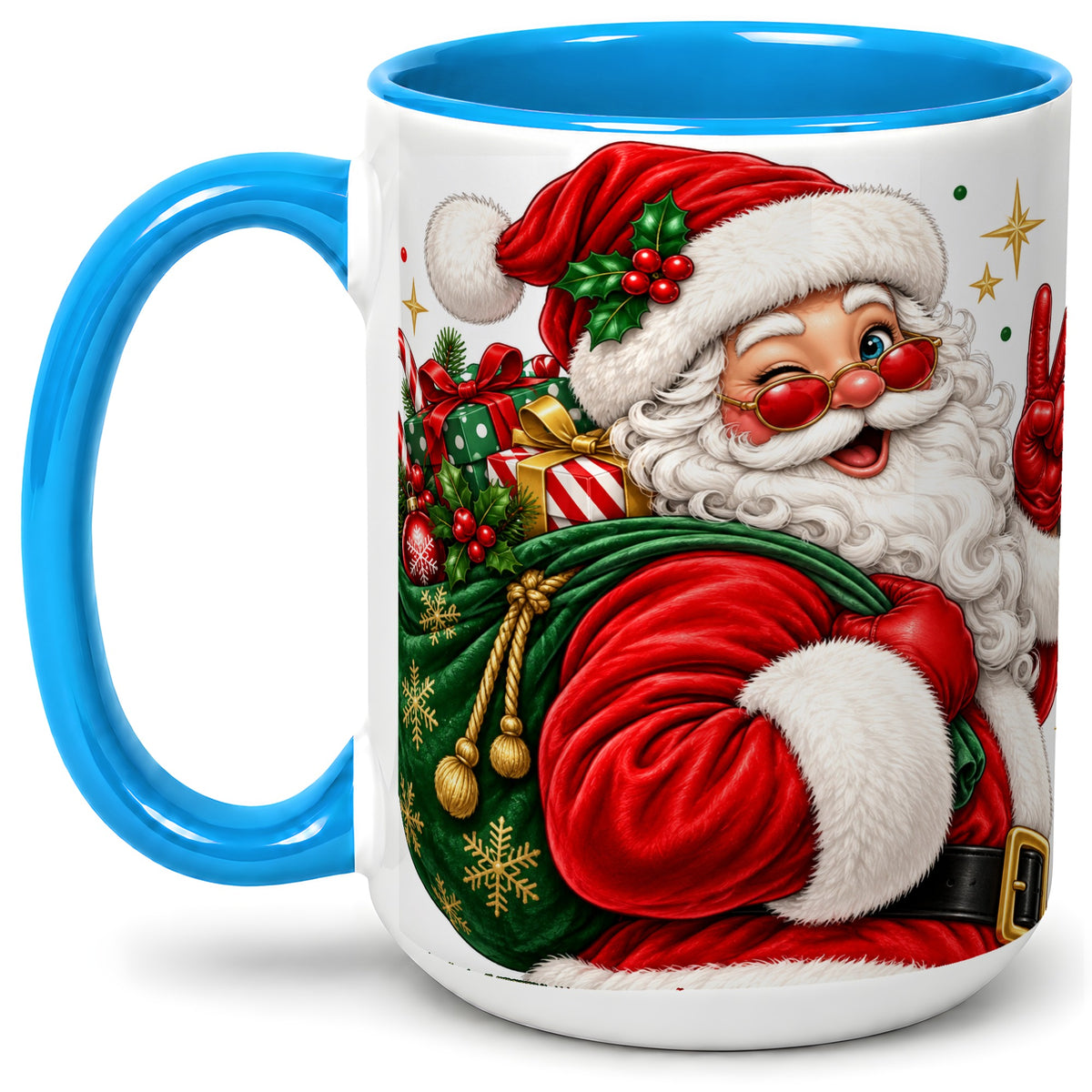 #pl[15oz|Blue] Santa Claus Christmas Accent Mug, Ceramic Mug