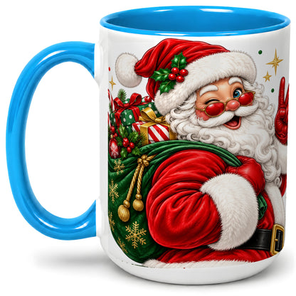 #pl[15oz|Blue] Santa Claus Christmas Accent Mug, Ceramic Mug