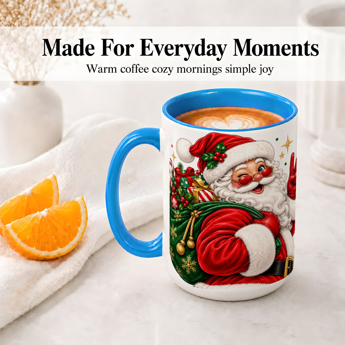 #pl[15oz|Blue] Santa Claus Christmas Accent Mug, Ceramic Mug