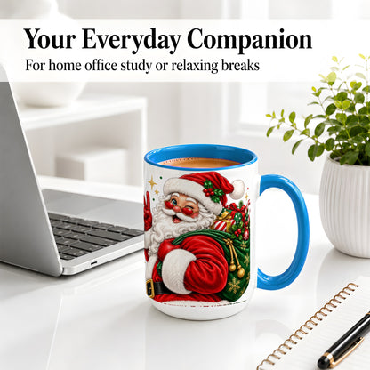 #pl[15oz|Blue] Santa Claus Christmas Accent Mug, Ceramic Mug