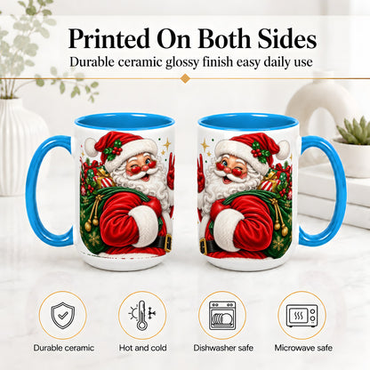 #pl[15oz|Blue] Santa Claus Christmas Accent Mug, Ceramic Mug