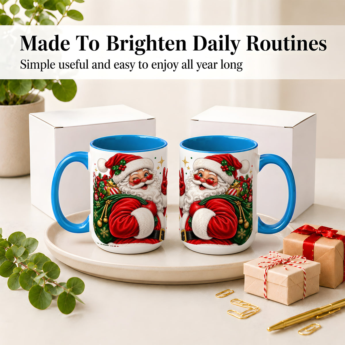 #pl[15oz|Blue] Santa Claus Christmas Accent Mug, Ceramic Mug