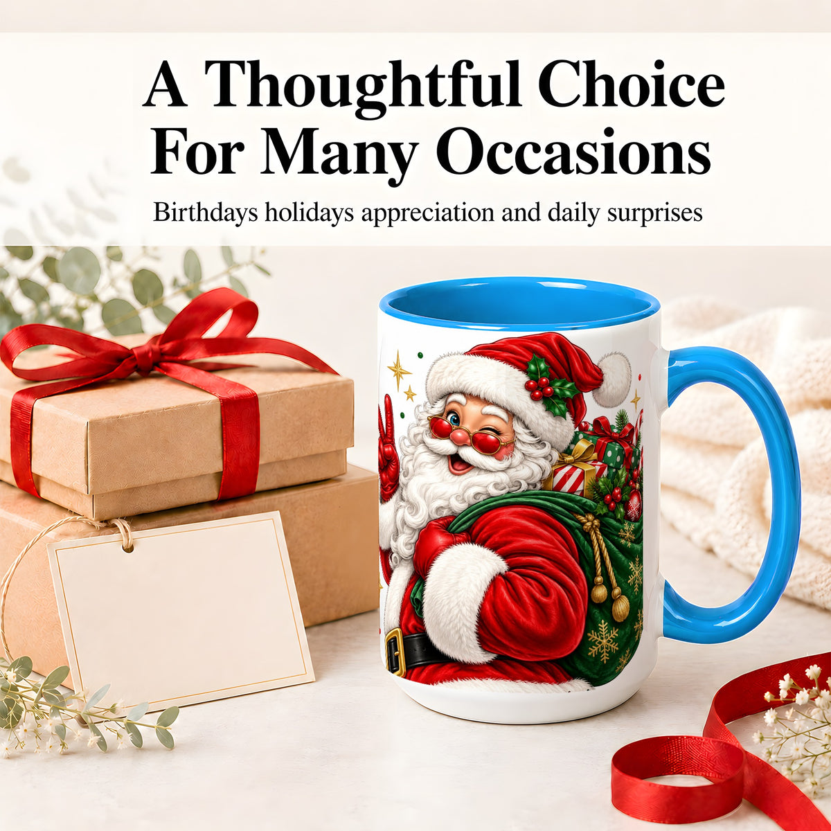 #pl[15oz|Blue] Santa Claus Christmas Accent Mug, Ceramic Mug