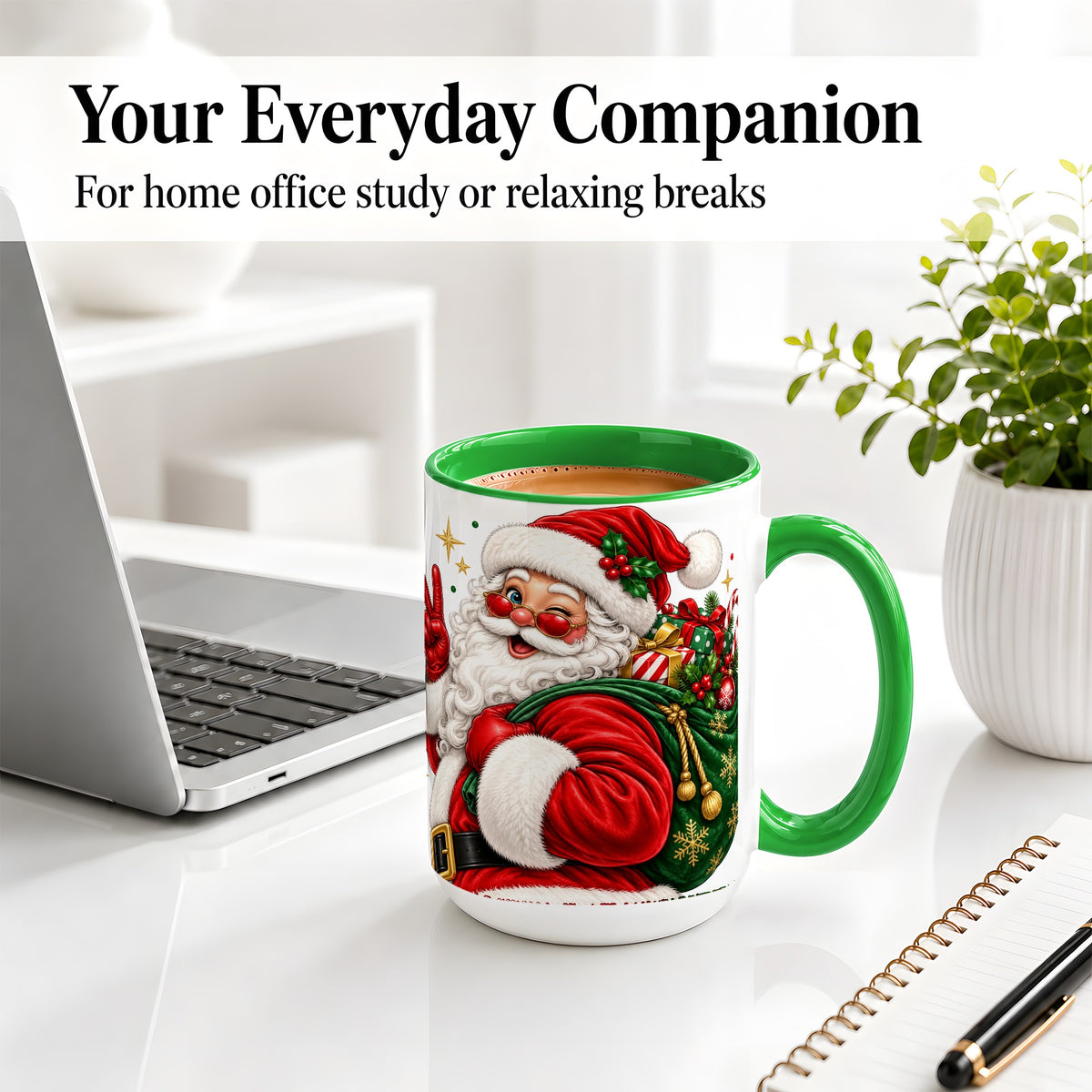 #pl[15oz|Green] Santa Claus Christmas Accent Mug, Ceramic Mug