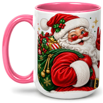 #pl[15oz|Pink] Santa Claus Christmas Accent Mug, Ceramic Mug