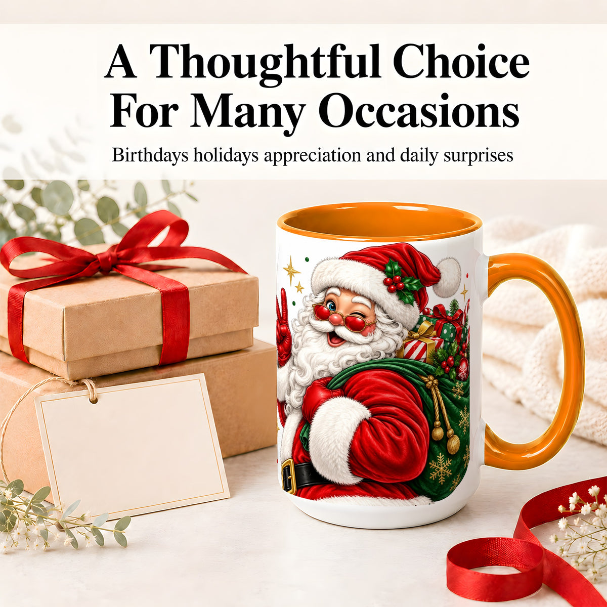 #pl[15oz|Orange] Santa Claus Christmas Accent Mug, Ceramic Mug