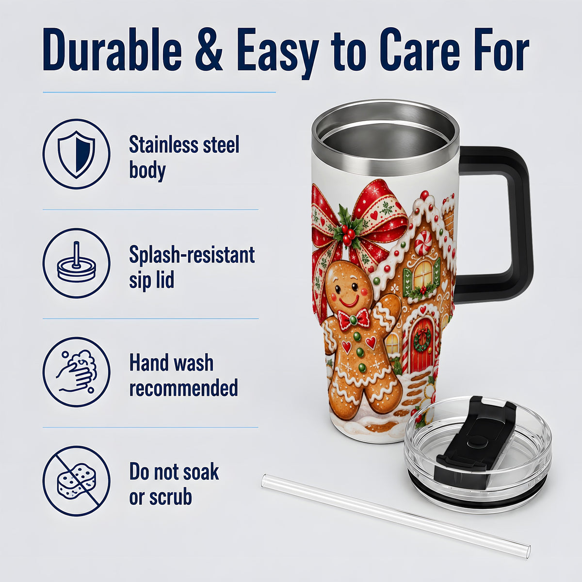 #pl[40oz|Black] Gingerbread Christmas 40oz Tumbler, House Cookie Holiday Drinkware