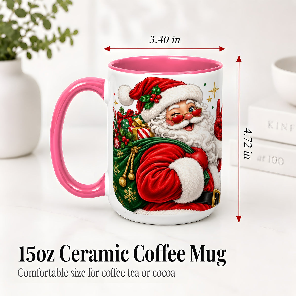 #pl[15oz|Pink] Santa Claus Christmas Accent Mug, Ceramic Mug