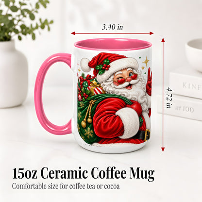 #pl[15oz|Pink] Santa Claus Christmas Accent Mug, Ceramic Mug