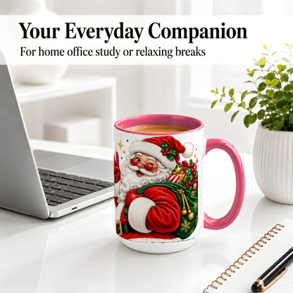 #pl[15oz|Pink] Santa Claus Christmas Accent Mug, Ceramic Mug