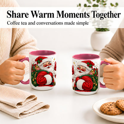 #pl[15oz|Pink] Santa Claus Christmas Accent Mug, Ceramic Mug