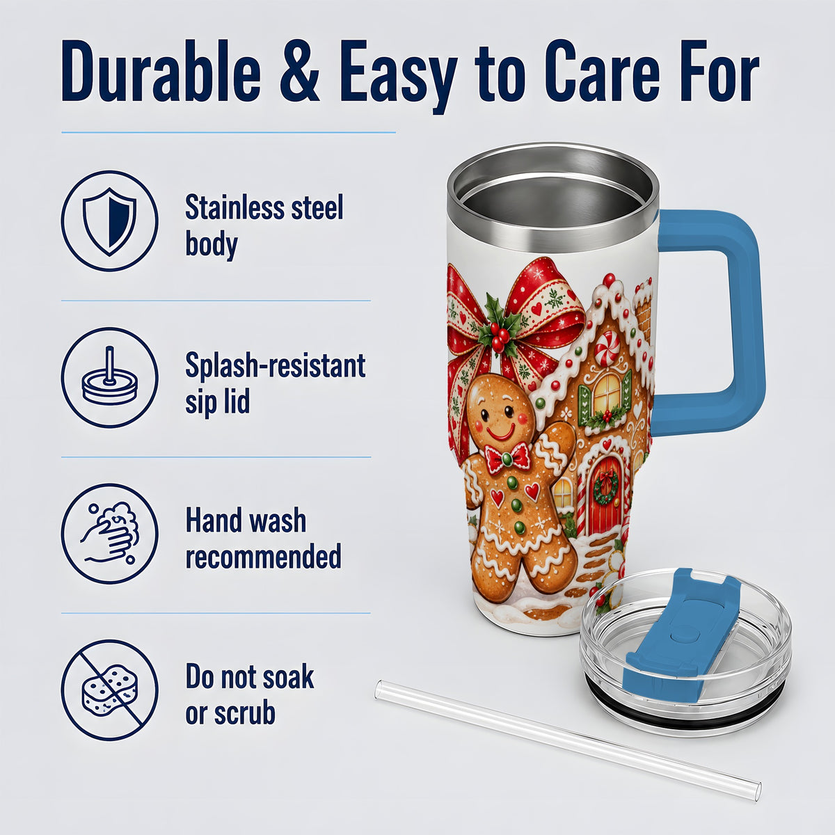#pl[40oz|Blue] Gingerbread Christmas 40oz Tumbler, House Cookie Holiday Drinkware