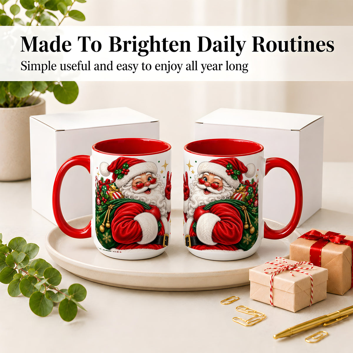 #pl[15oz|Red] Santa Claus Christmas Accent Mug, Ceramic Mug