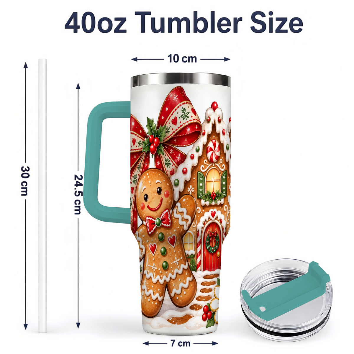 #pl[40oz|Green] Gingerbread Christmas 40oz Tumbler, House Cookie Holiday Drinkware