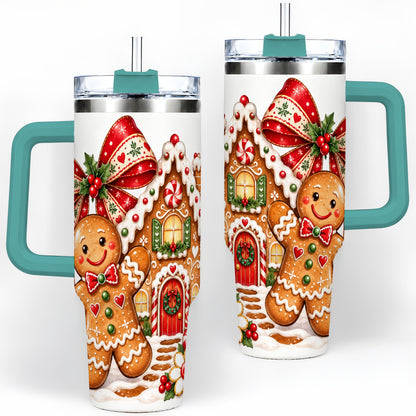 #pl[40oz|Green] Gingerbread Christmas 40oz Tumbler, House Cookie Holiday Drinkware