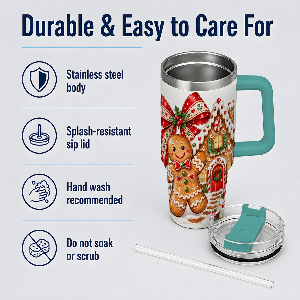 #pl[40oz|Green] Gingerbread Christmas 40oz Tumbler, House Cookie Holiday Drinkware