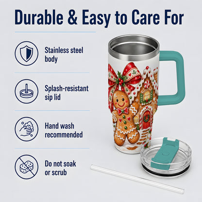 #pl[40oz|Green] Gingerbread Christmas 40oz Tumbler, House Cookie Holiday Drinkware