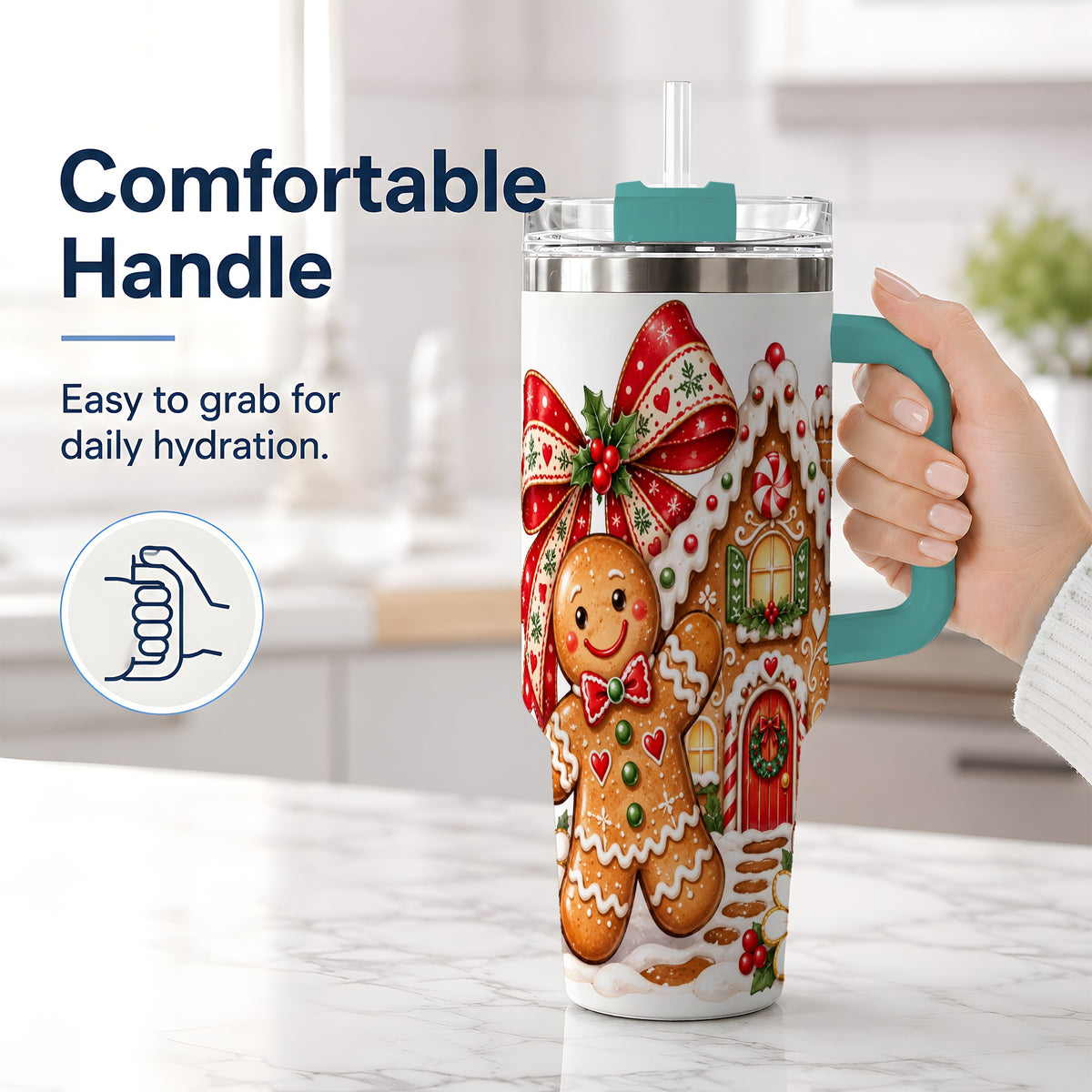 #pl[40oz|Green] Gingerbread Christmas 40oz Tumbler, House Cookie Holiday Drinkware