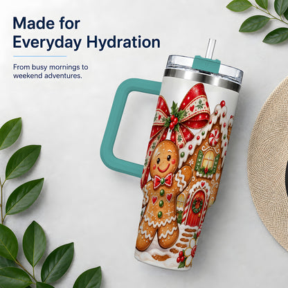 #pl[40oz|Green] Gingerbread Christmas 40oz Tumbler, House Cookie Holiday Drinkware
