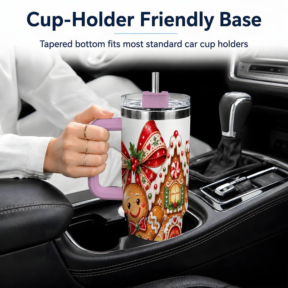 #pl[40oz|Pink] Gingerbread Christmas 40oz Tumbler, House Cookie Holiday Drinkware