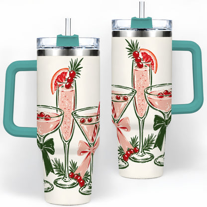 #pl[40oz|Green] Christmas Cocktail 40oz Tumbler, Candy Cane Cranberry Holiday Artwork