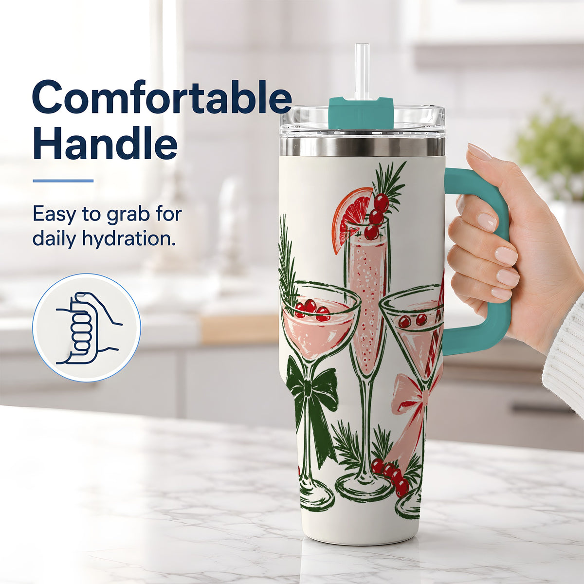 #pl[40oz|Green] Christmas Cocktail 40oz Tumbler, Candy Cane Cranberry Holiday Artwork