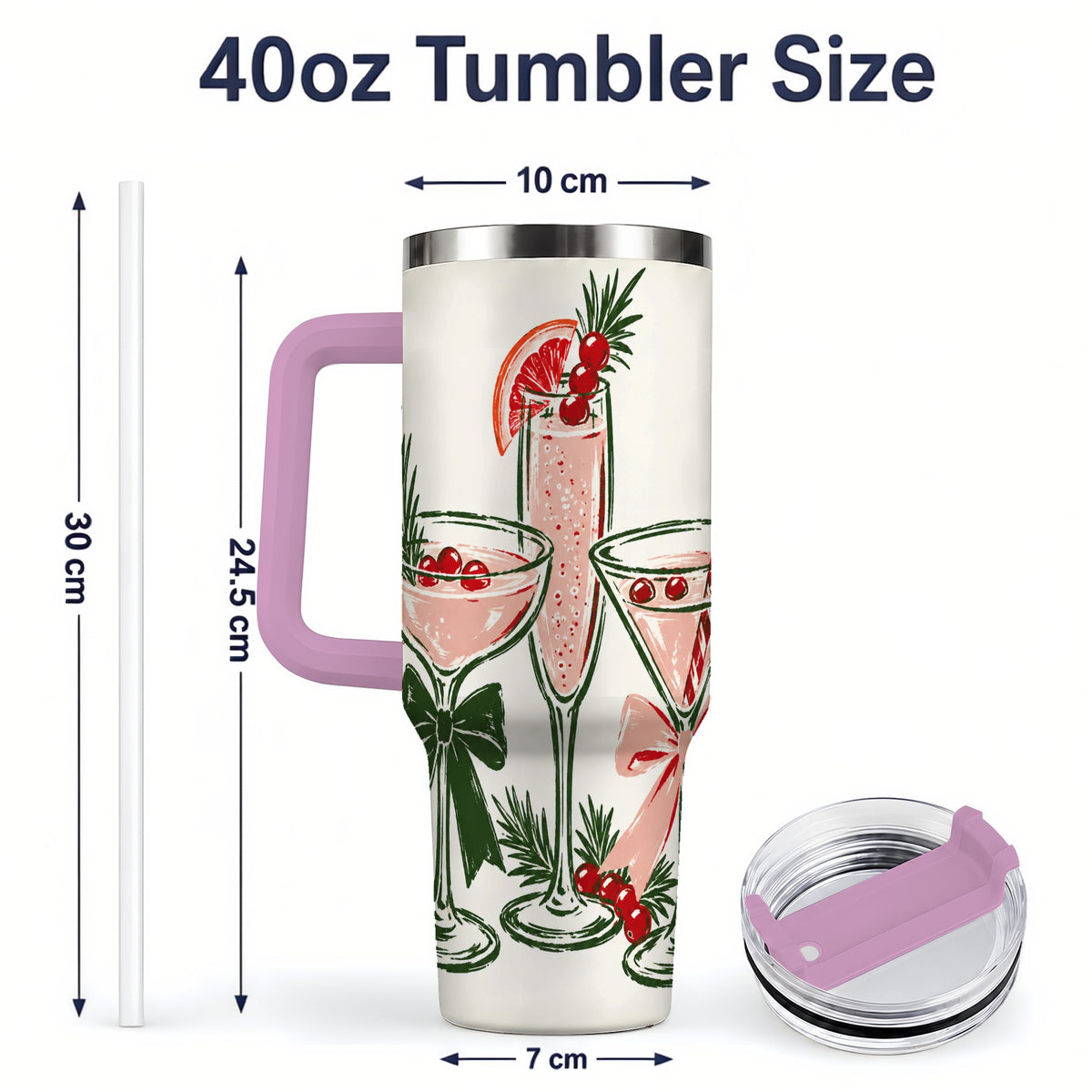 #pl[40oz|Pink] Christmas Cocktail 40oz Tumbler, Candy Cane Cranberry Holiday Artwork