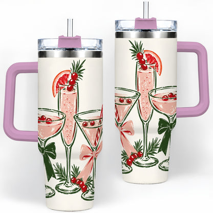 #pl[40oz|Pink] Christmas Cocktail 40oz Tumbler, Candy Cane Cranberry Holiday Artwork